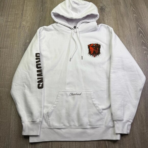 Greyson Mens Antigua White Cleveland Browns Victory Pullover Hoodie Size L